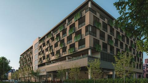 A rendering of a parking garage. 